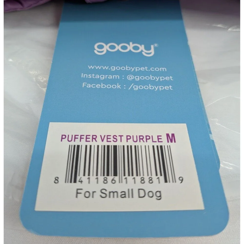 Gooby Puffer Vest Purple M Small Dog Winter Warm Coat Jacket Harness D-Ring